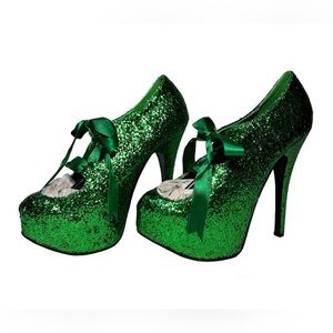 Green Glitter Bordello Heels Size 9